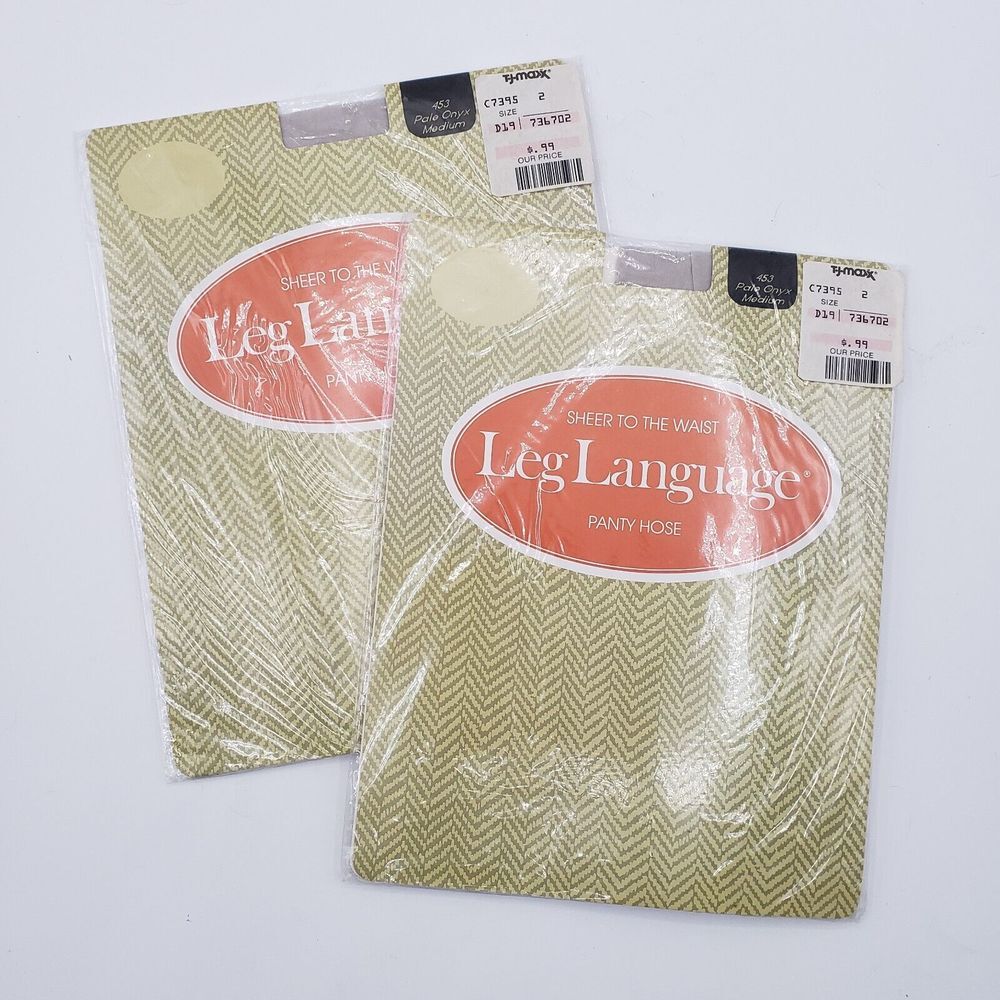 2x Evan Picone Leg Language Pantyhose Size Medium‎ Pale Onyx 453 Vtg